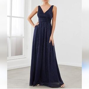 Ever Pretty navy blue sparkly v neck zip special occasion prom gown size 10